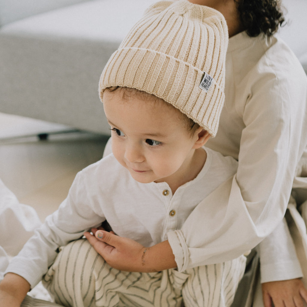 Noah Rib Cotton Beanie with Fleece - TINY WILD HEARTS